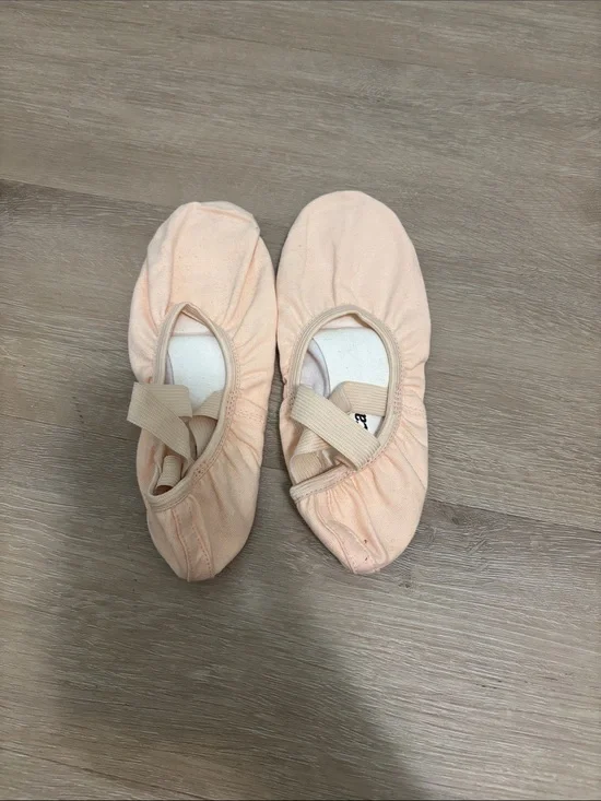 Girls Peach Ballet Slippers with Elastic Cross Strap