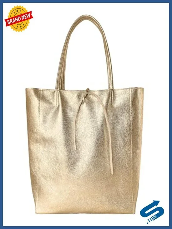 Genuine Italian Full-Grain Leather Large Tote Bag with Zip Pocket Fits 16-Inch
