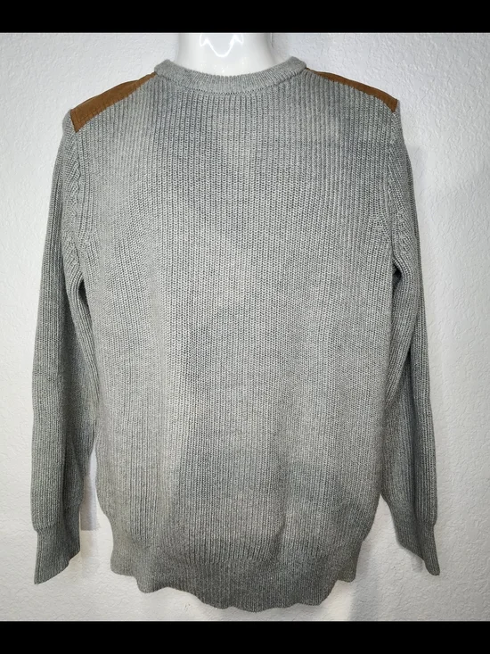J. Crew Gray Crewneck Sweater with Brown Shoulder Patches