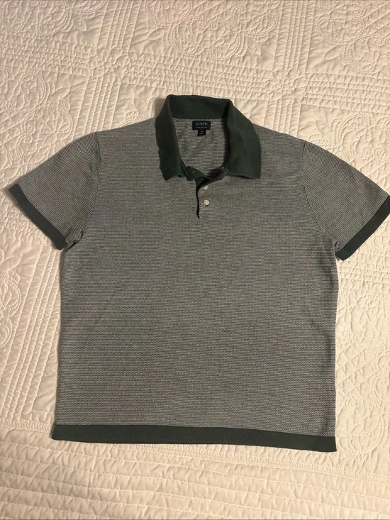 J. Crew Men's Heathered Gray Polo with Dark Green Trim