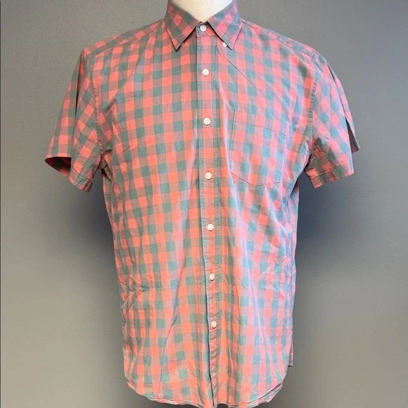 J.Crew Slim Fit Red Blue Check Short Sleeve Button Shirt L
