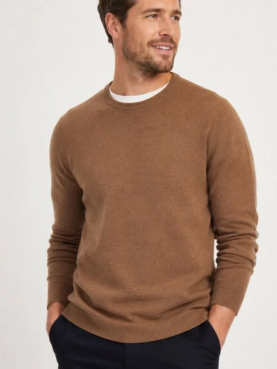 J.Crew Men’s XL Merino Wool Blend Crewneck Sweater Camel Lightweight Pullover