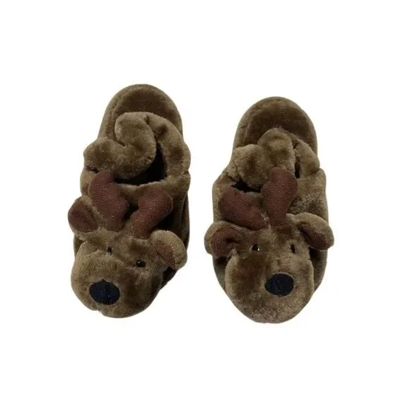 Unisex Toddler Reindeer Slingback Slippers Size 10 Christmas Holiday Deer Xmas
