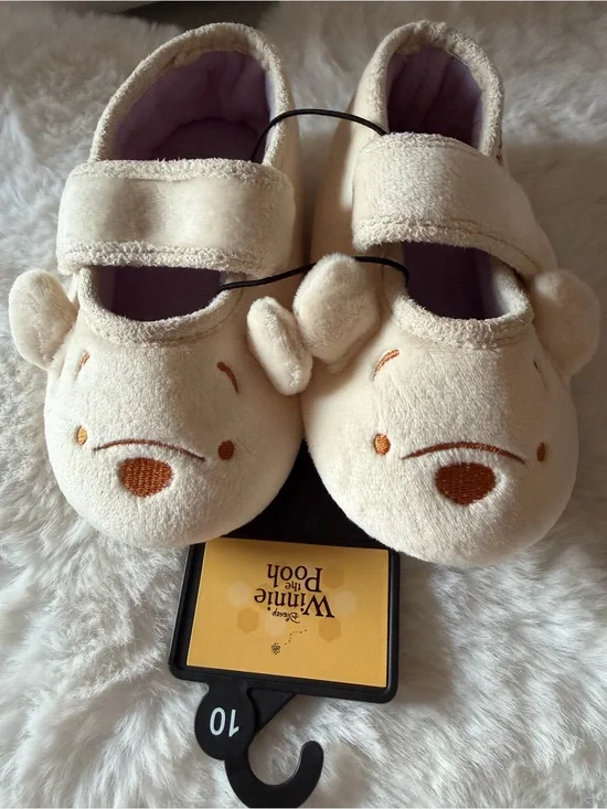 Disney Cream Winnie the Pooh Plush Mary Jane Kids Slippers
