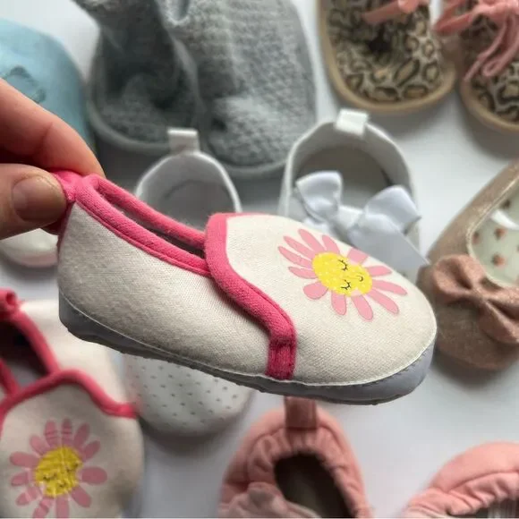 Newborn Baby Girl Shoe Lot Booties Ballet Flats Soft Sole Pink