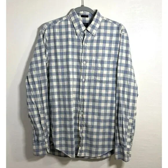 J.Crew Mens Homespun Slim Button Down Shirt Size M Blue Plaid Long Sleeve Cotton