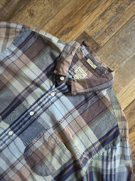 J.Crew - Slim Indian Madras Plaid Shirt - Large - Blue Beige Plaid