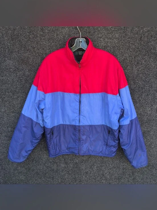 Vtg J Crew Oarsman Jacket Small Red Blue Color Block Primaloft Down Insulated