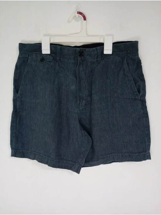 J. Crew Mens Blue Striped Linen Shorts W32 L7 Button-Zip Front