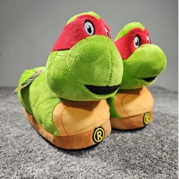Nickelodeon 3D TMNT Raphael Slippers Unisex Kids‎ Size 4 Green Red Plush