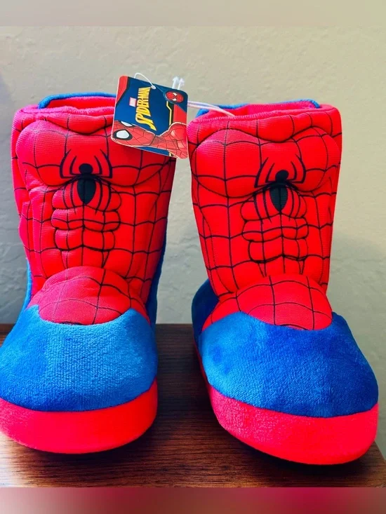 Marvel Spider-Man Kids Slipper Booties NWT Size L 11/12 Plush Superhero Shoes