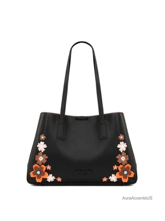 Women's Floral PU Leather Tote Bag with Snap Closure and Rivets
