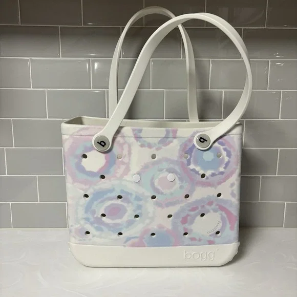 Bogg Bag Large Tie Dye Beach Tote Purse Handbag Pink Purple Blue White