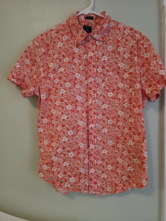 J. Crew Men’s Coral Floral Short-Sleeve Button-Down Shirt