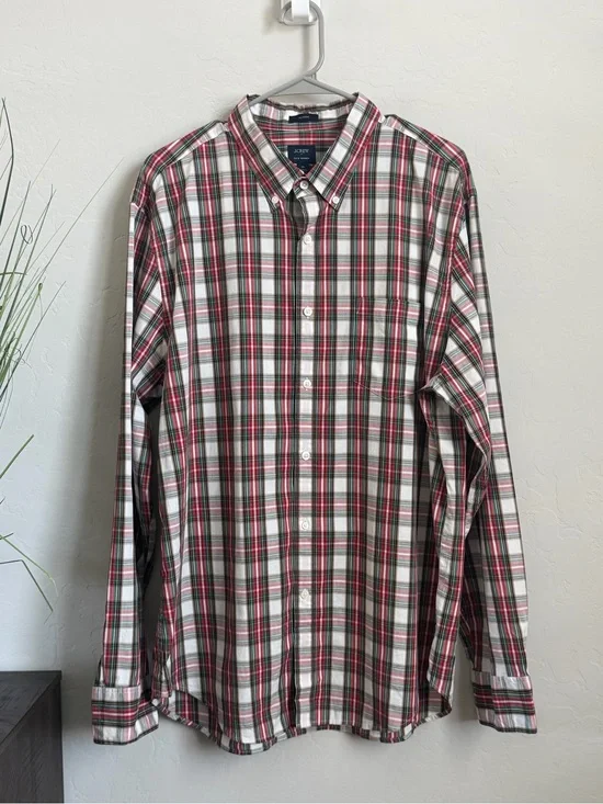 J.Crew Flex Washed Classic Fit Plaid Button Down Shirt XL NWT Cotton Stretch