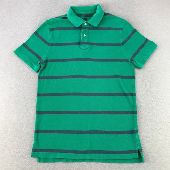 J. Crew Vintage Polo Shirt‎ Men Medium Green Striped Faded Short Sleeve Cotton