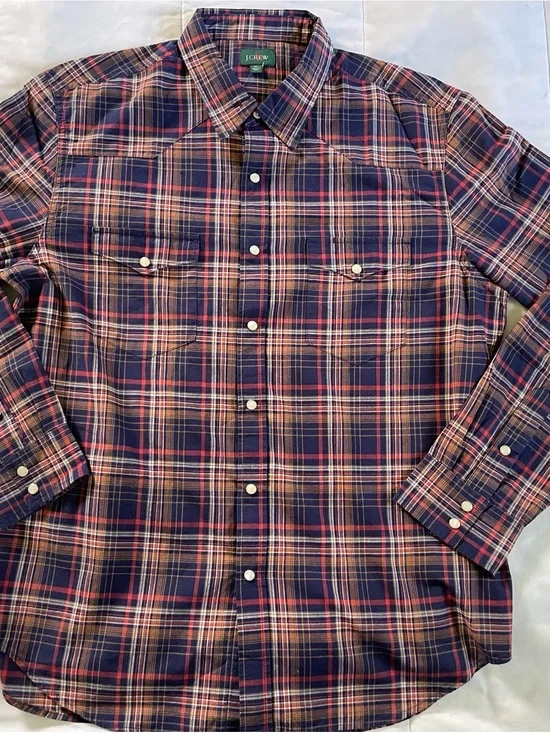 J. Crew Navy, Red & Cream Plaid Button-Down Shirt