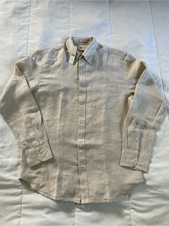 J. Crew Men's Linen Button-Down Shirt — Light Tan