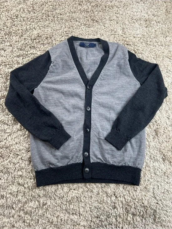 J. Crew Men's Merino Wool Two-Tone Gray and Black Button Cardigan Small