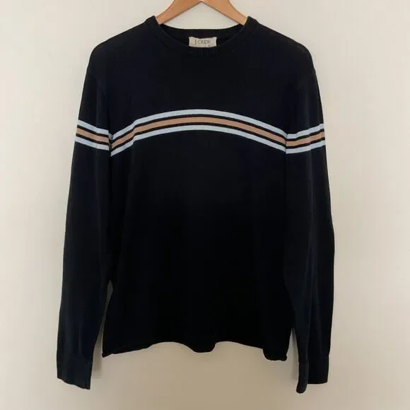 J.Crew Y2K Sweater Mens XL Black Striped Crewneck Cotton Nautical Preppy