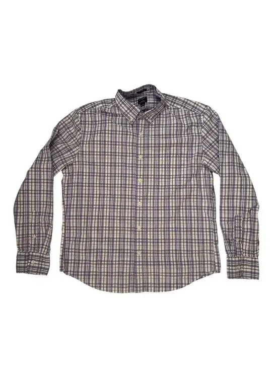J.CREW Flex Washed Purple Green Plaid Slim Untucked Shirt Size Large Mens #BE213