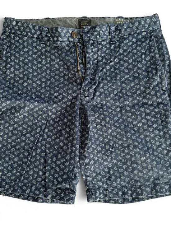 J.Crew Men's Blue White Paisley Print Stretch Flat Front Chino Shorts Size 32 9