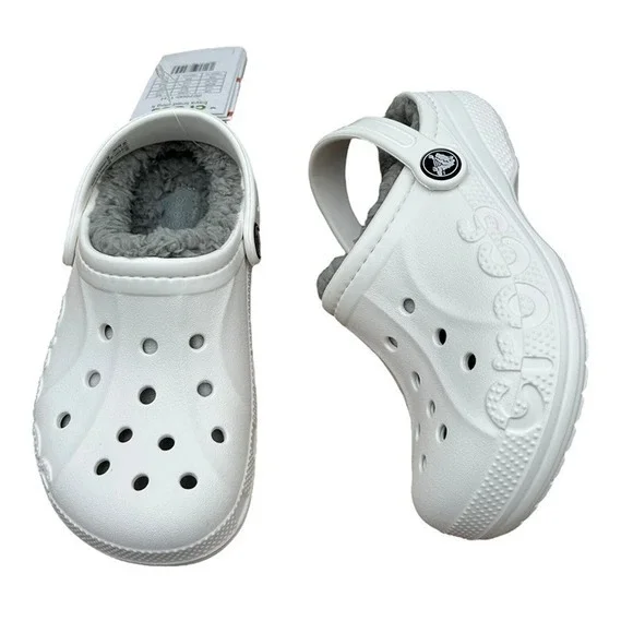 Crocs Baya Little Girls Boys Faux Fur Slip-on Clog Size 12 White-Gray Warm Shoes