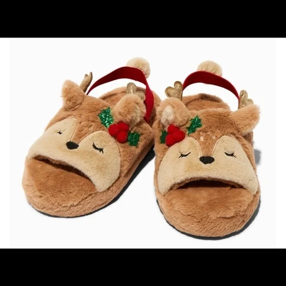 NEW Claire's Holiday Reindeer Slippers Kids Size M/L