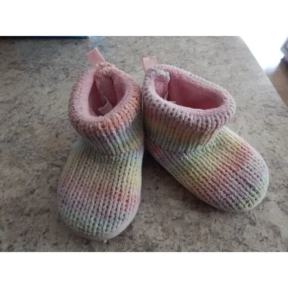 Wonder Nation Toddler Girls Size 5 Knit Slipper Boots Pink Multicolor Hard Sole