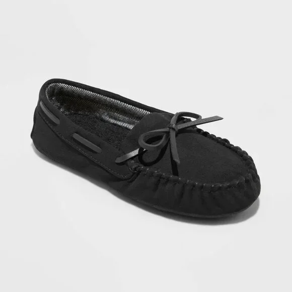 NEW Cat & Jack Boys' Lionel Moccasin Slippers - Black - Size 5