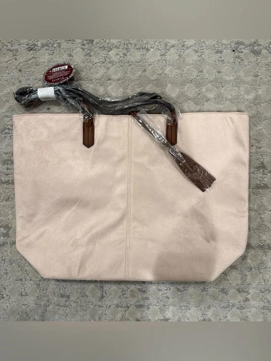 Blush Pink Tote with Brown Trim and Tassel Accent