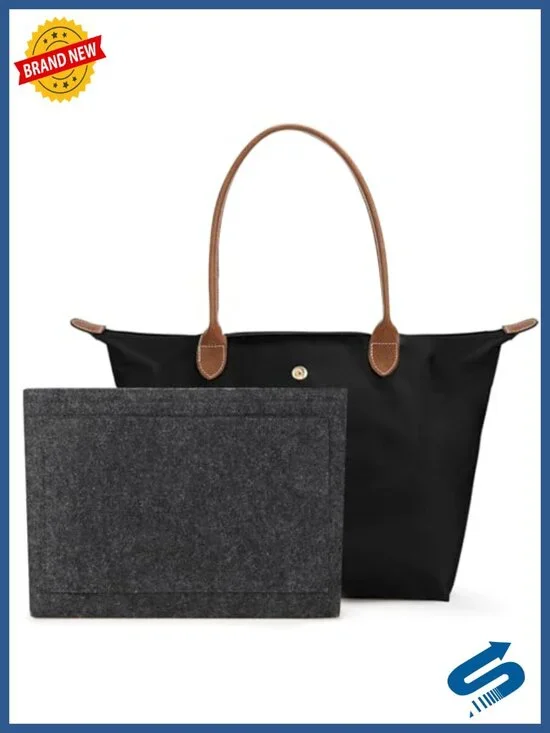 Large Capacity Foldable Waterproof Nylon Tote Bag with Purse Organizer Insert
