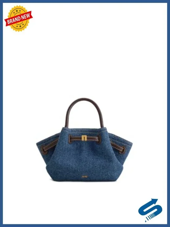 Washed Denim Mini Tote Bag with Gold Hardware Crossbody