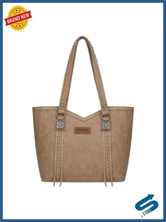 Vegan Leather Tote Bag with Turquoise Metal Accents - Top Handle Shoulder