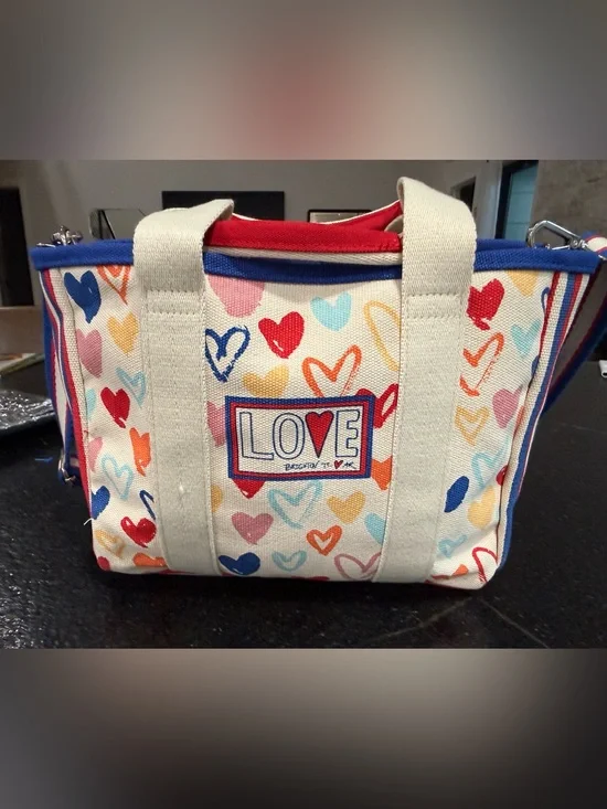Brighton Love Mini Tote Crossbody Bag Hearts Red White Blue Multicolor Canvas