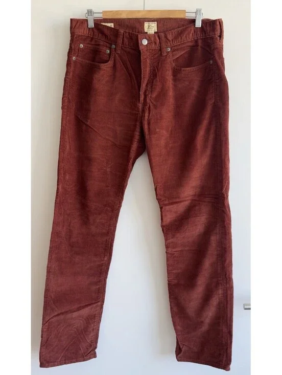 J.Crew 770 Straight Fit Corduroy Pants Rust Brown 34x32 100% Cotton