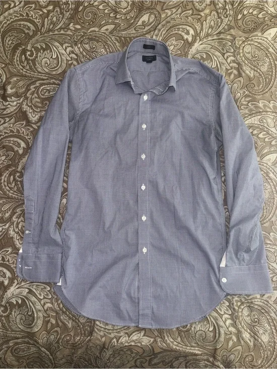 J.Crew Ludlow Men’s 14.5/32 Slim Fit Navy White Micro Gingham Dress Shirt