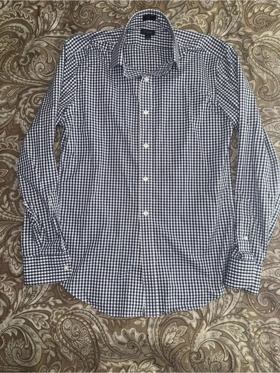 J.Crew Men’s Small Slim Fit Navy Blue White Gingham Long Sleeve Button Down