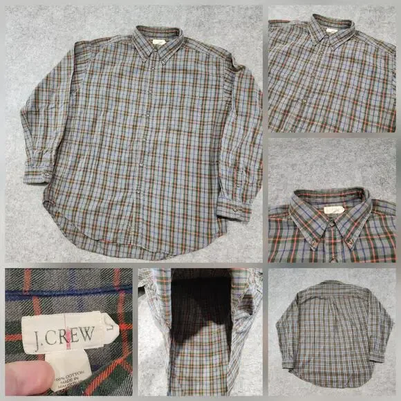 VTG 90s J Crew Oarsman‎ Mens L Large Cotton Plaid Flannel Button Up Down Shirt