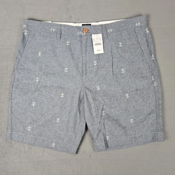 J. CREW Shorts Mens 35 Chambray Gramercy Chino Anchor‎ Print Nautical E7961 NWT