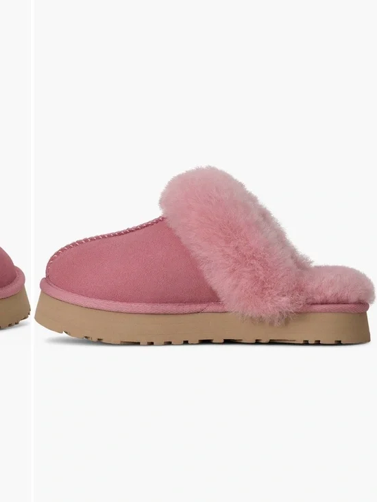 UGG Pink Shearling-Trim Slide Slippers