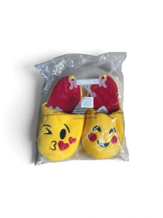 Source Unknown Yellow Emoji Kids Slippers with Red Soles