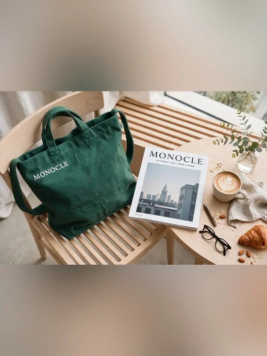 🌿MONOCLE Magazine Canvas Tote Bag - Forest Green 🌿