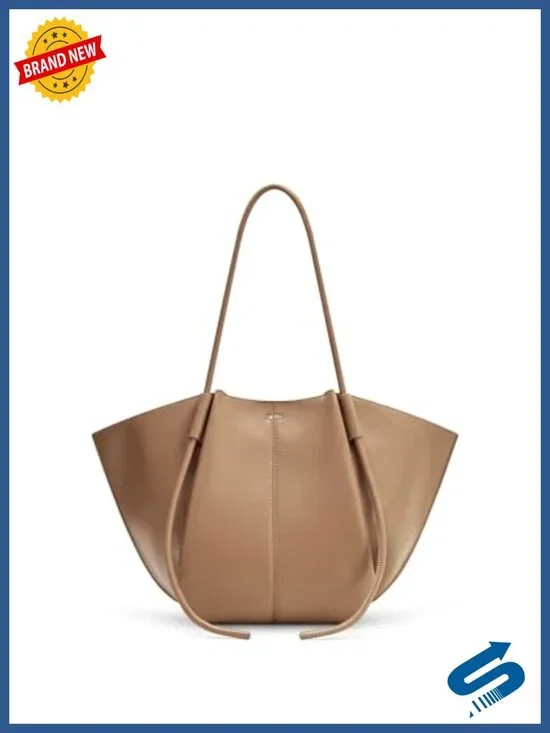 Vegan Leather Wide Tote Bag, Shoulder Handbag with Slip Pocket