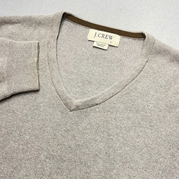 J. Crew Mens V Neck Sweater Light Gray 100% Cotton Size‎ L