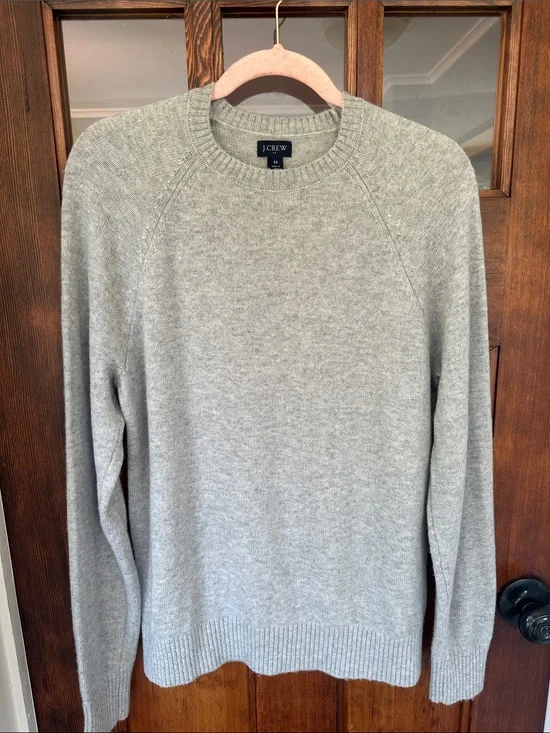 J.Crew Gray Lambswool Blend Raglan Crewneck Knit Sweater Medium AA027
