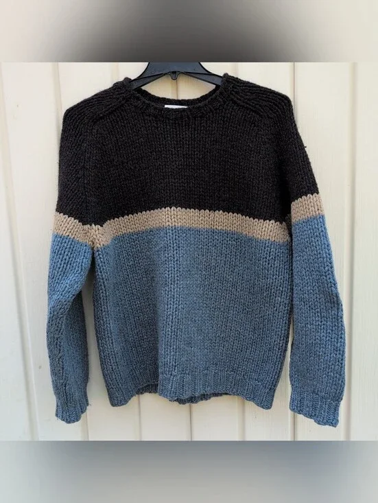 Vintage J Crew Sweater Medium Hand Knit Chunky Wool Striped Fisherman Oversized