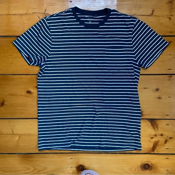 J Crew Mercantile Men's Short Sleeve Blue Stripe Tee Shirt Size Large