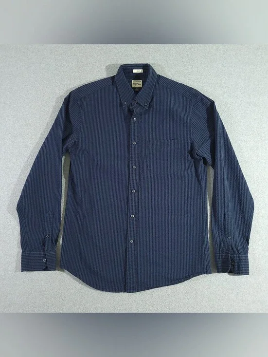 J Crew Seersucker Button Down Shirt Slim Fit M Blue Striped Hamptons Long Sleeve