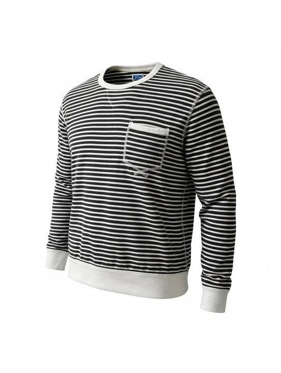 J.Crew Knit Goods Black & White Striped Pocket Sweatshirt - Size M